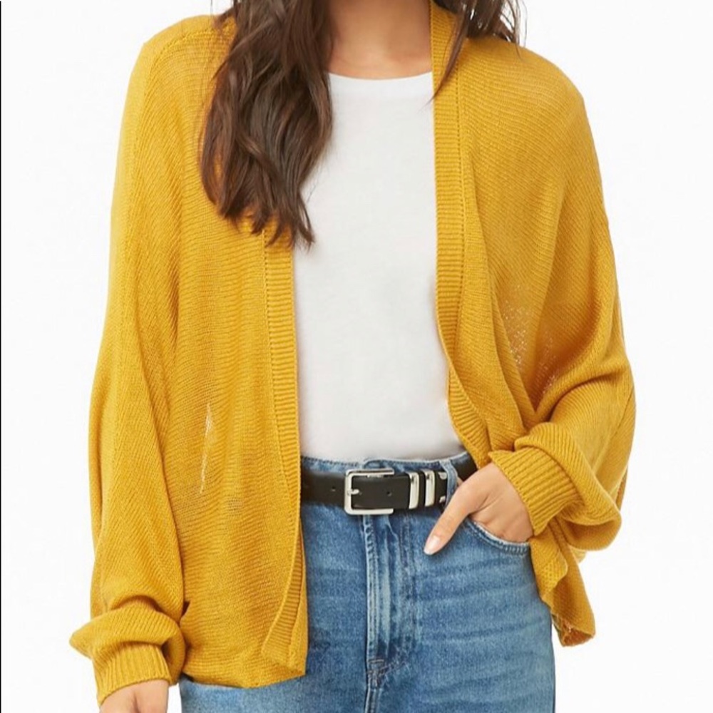 Open-Front Mustard Dolman Cardigan